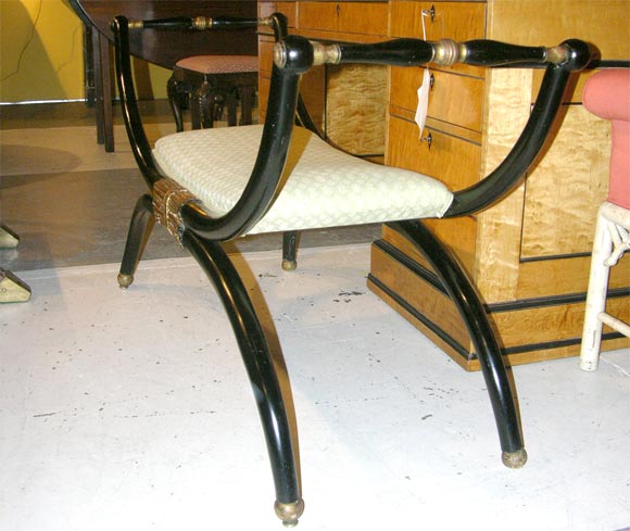 English Regency Ebonized and Gilded Bench