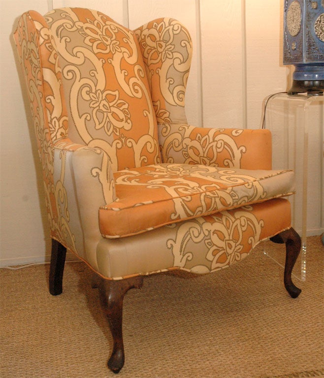 Orange and Gray Wing Chair