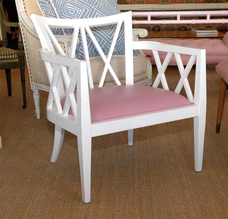White X-Back Baker chair with pink Faux Ostrich Vinyl seat.