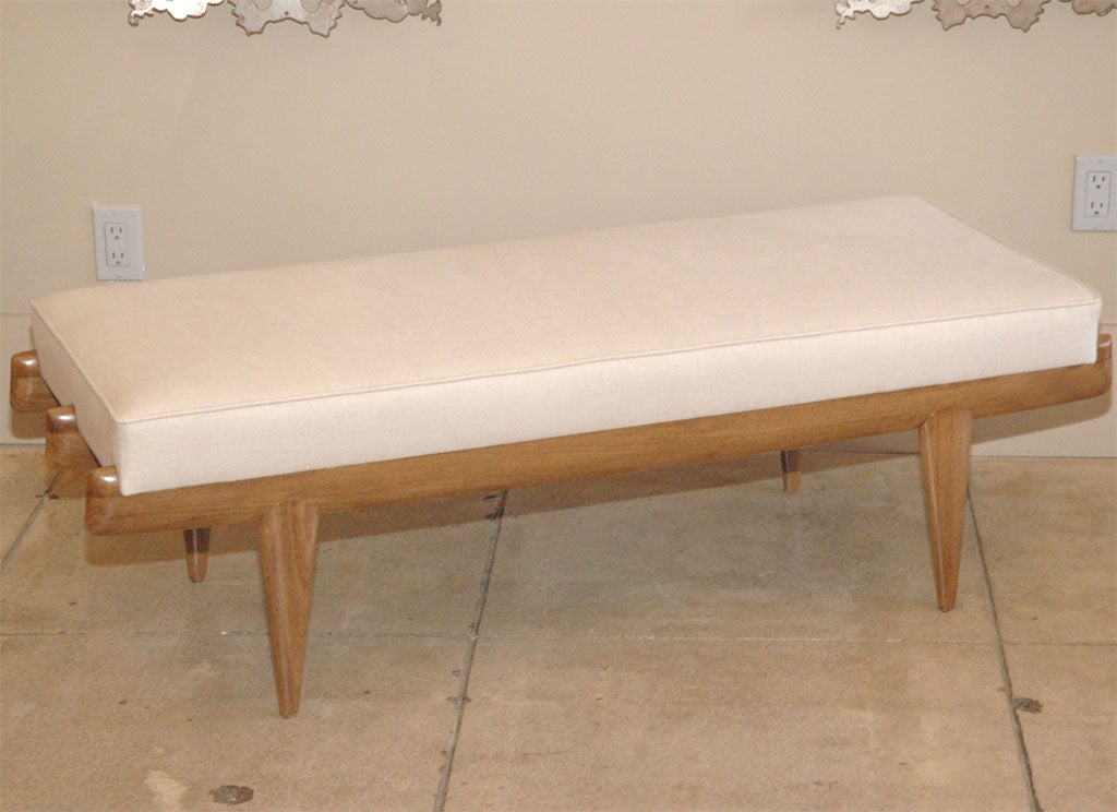 Walnut bench upholstered in sand Rogers & Goffigon waxed linen.  Orders for COM and custom sizes available, upon request.