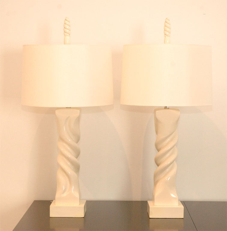 A Pair of Monumental "Twist" Lamps in Lacquered Finish