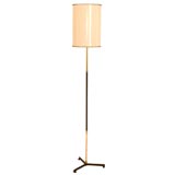 A French Brass and Iron Standing Floor Lamp with Custom Shade