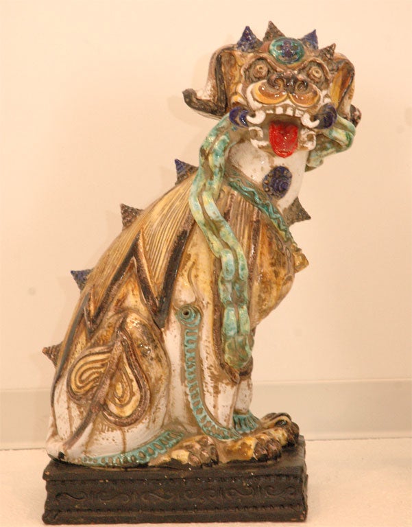 A Pair of Monumental and Colorful Temple Dogs