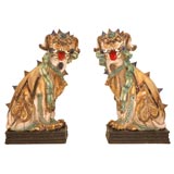 Antique A Pair of Monumental and Colorful Temple Dogs