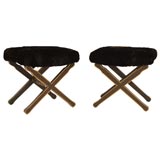 A Wonderful Pair of Fur-Upholstered "X"-Based Stools