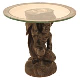 Vintage A Glass and Mirrored Top Table with Carved Wood Cherub Base