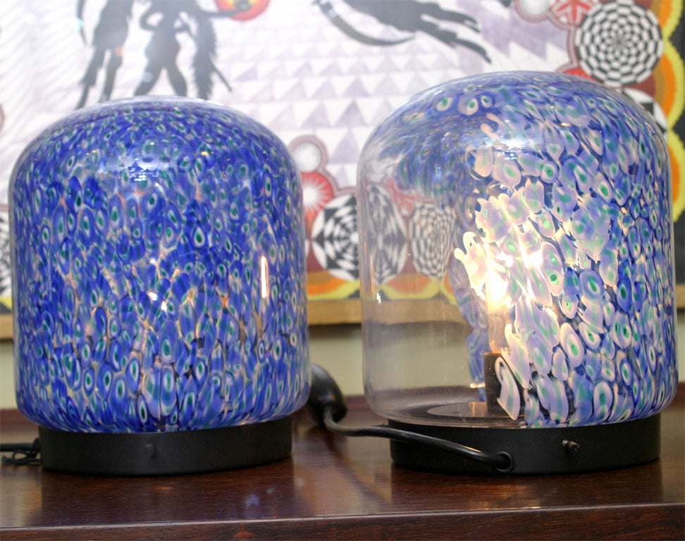 Gae Aulenti Neverrino for Vistosi MidCentury Murano Blue Murrine Table Lamps