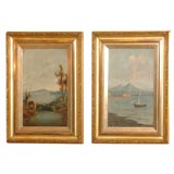 Pair of Oils on Canvas, Bay of Naples and Mount Vesuvius