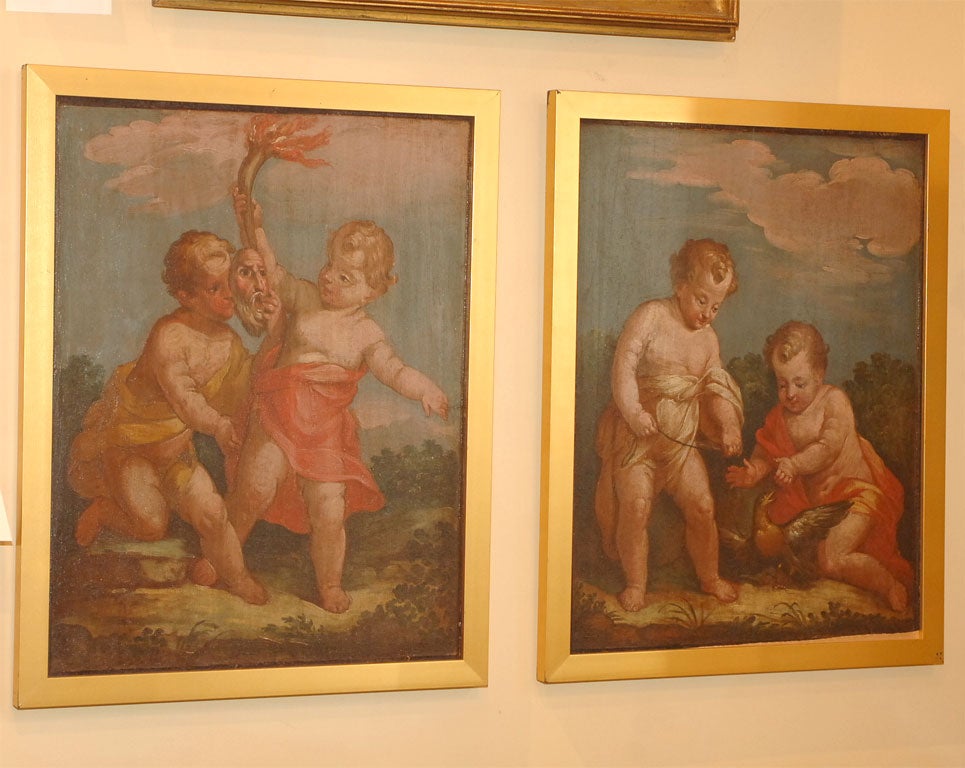 Italian (Tuscan) neoclassical school, pair of oil on panel paintings of putti's, 