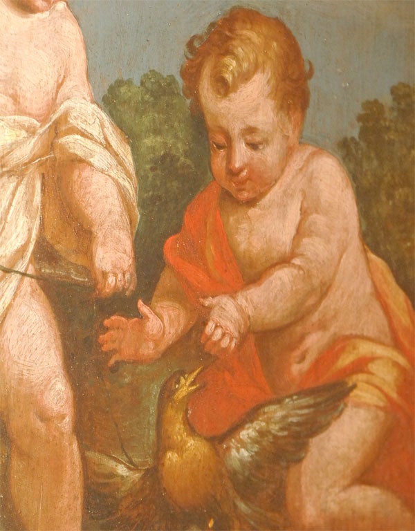 Pair of oils on panel, paintings of putti For Sale 1