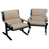 Very Fine Heavy Chrome Upholstered Lounge Chairs Italy
