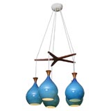 Danish Teak & Blue Cased Swedish Glass 5 Light Chandelier