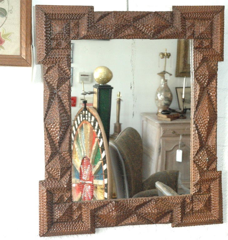 Tramp Art Frame with Mirror