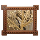 Tramp Art Frame with Parquetry and Mirror