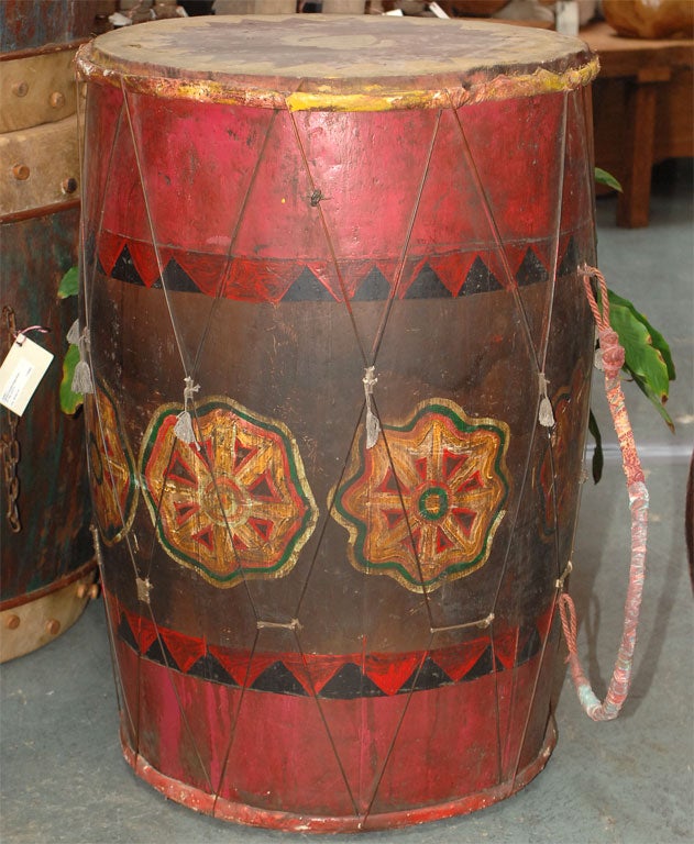 20th Century Lombok Ceremonial Painted Drum (reference# C704) For Sale