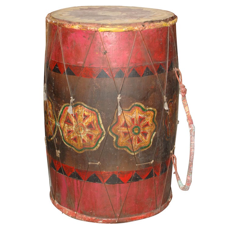 Lombok Ceremonial Painted Drum (reference# C704) For Sale