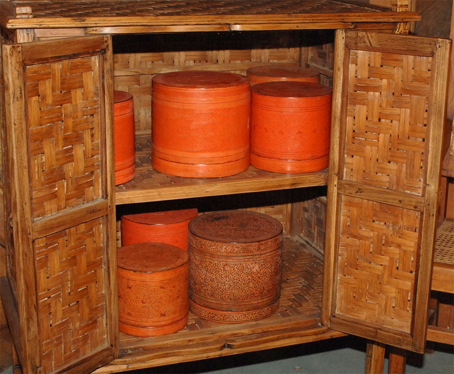 Teak Woven Rattan Kitchen Cupboard from Sumatra