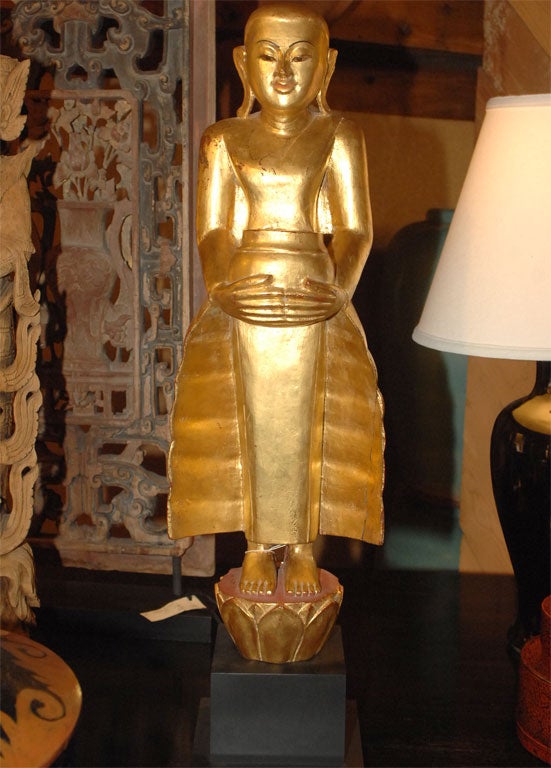 Burmese Temple Monk with Offering Bowl