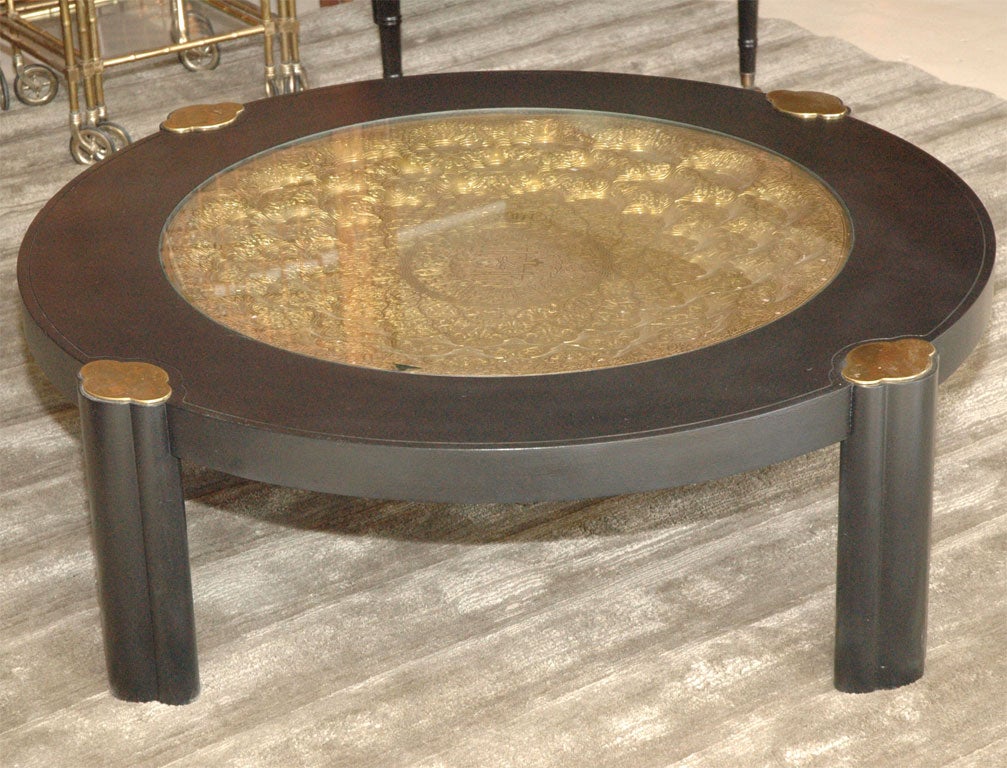 Custom Brass/Mahogany Baker Cocktail Table