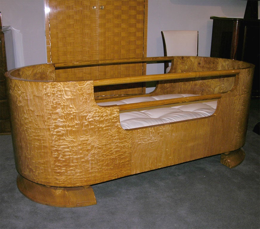 Modernist burled ash wood child's bed/crib in the manner of Ernest Boiceau