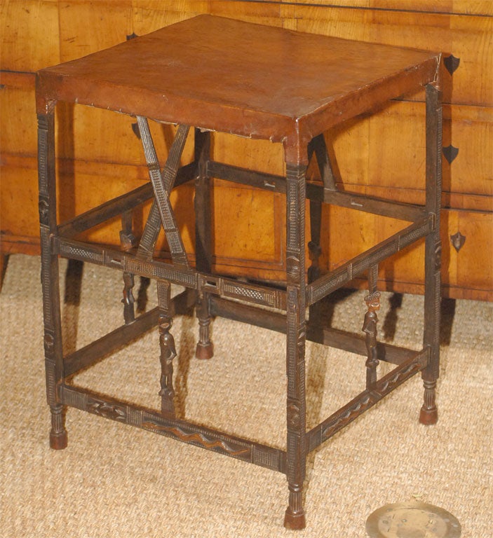 North African Leather Top Side Table