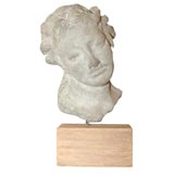 French Art Deco Gray Cast-Stone Portrait Head