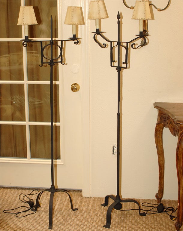 Pair of English Castillian Torchere Floor Lamps