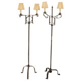 Pair of English Castillian Torchere Floor Lamps