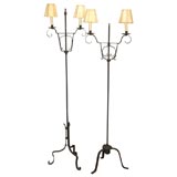 Near Pair of English Castillian Torchere Floor Lamps