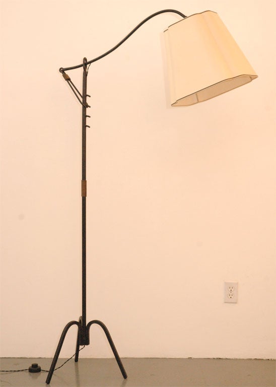 Jacques Adnet Iron Floorlamp.  Newly rewired and silk shade.