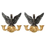 Antique Pair of Napoleon III Patinated and Gilt Bronze Wall Sconces