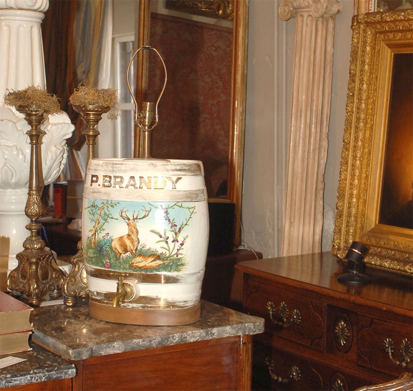 Victorian Polychrome Decorated Ceramic Brandy Flask (Lamp)