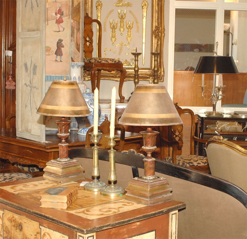 Pair of Faux Marble Lamps on Gilded Bases
