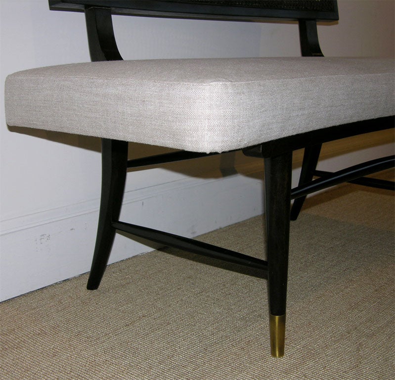 Wood A Curved Upholstered Bench.