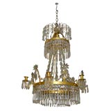A Neoclassic Ormolu, Crystal and Blue Glass Chandelier