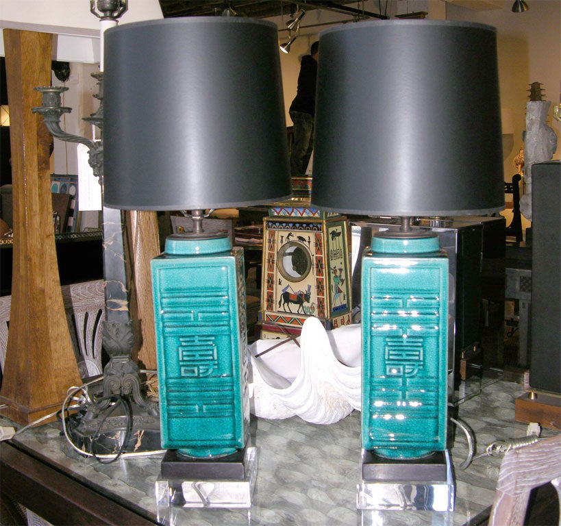 Pair of Asian Style Glazed Ceramic Lamps