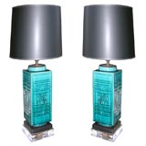 Pair of Asian Style Glazed Ceramic Lamps