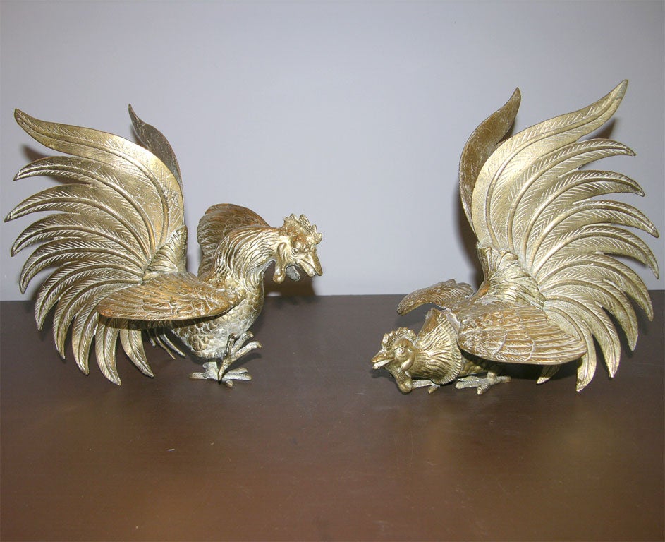 Italian Pair of  Brass  Fighting Roosters