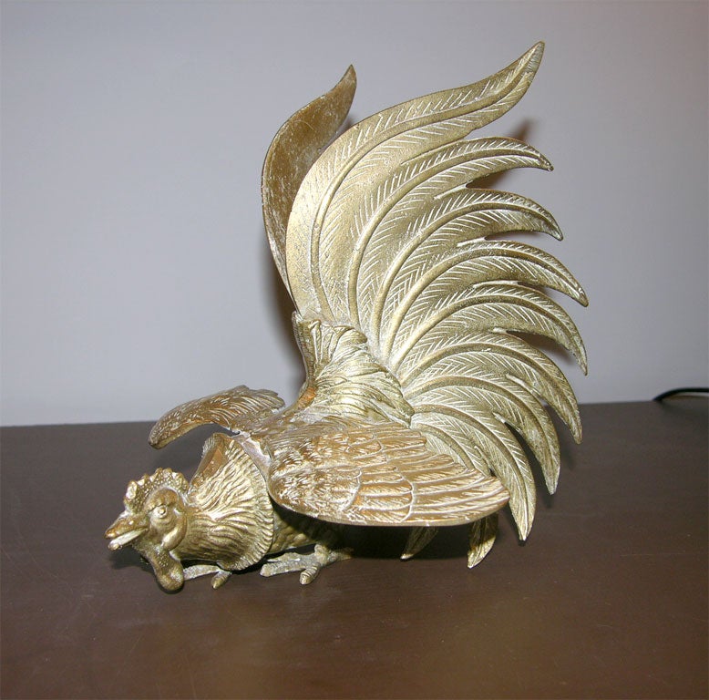 20th Century Pair of  Brass  Fighting Roosters