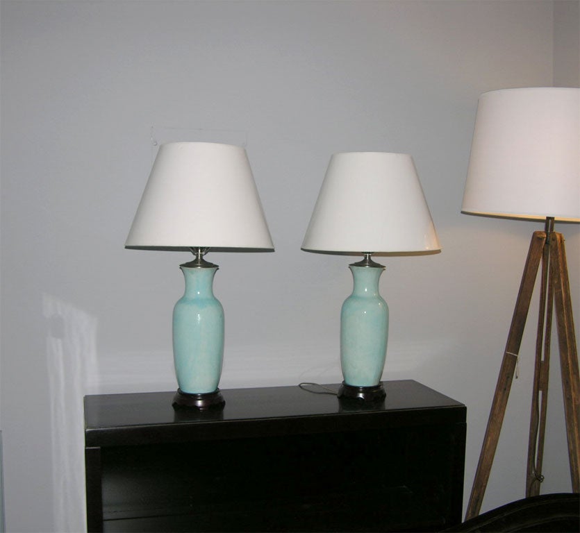 Pair of Turquoise Crackled Lamps