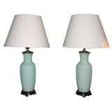 Pair of Turquoise Crackled Lamps