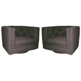 Pair of Round Back Swivel Chairs in Brown Wool