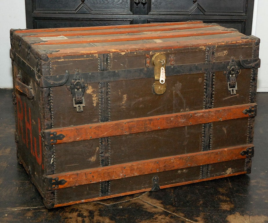 Initialed (R.H.J.) Crouch & Fitzgerald trunk from the estate of R. H. Jaffray. Functioning lock and key... Great for a sofa side table or at the foot of a bed.<br />
<br />
Crouch & Fitzgerald was established in downtown Manhattan in 1839, in the