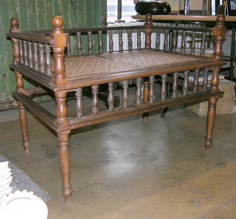 Indian 2-seater wood and cane bench