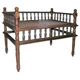 Antique Indian 2-seater wood and cane bench