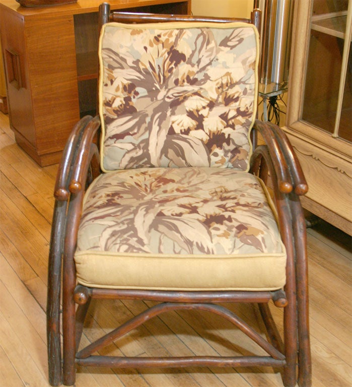 Bentwood armchair by Old Hickory with detatched cushions. Great streamlined 1930s design with rustic styling.
