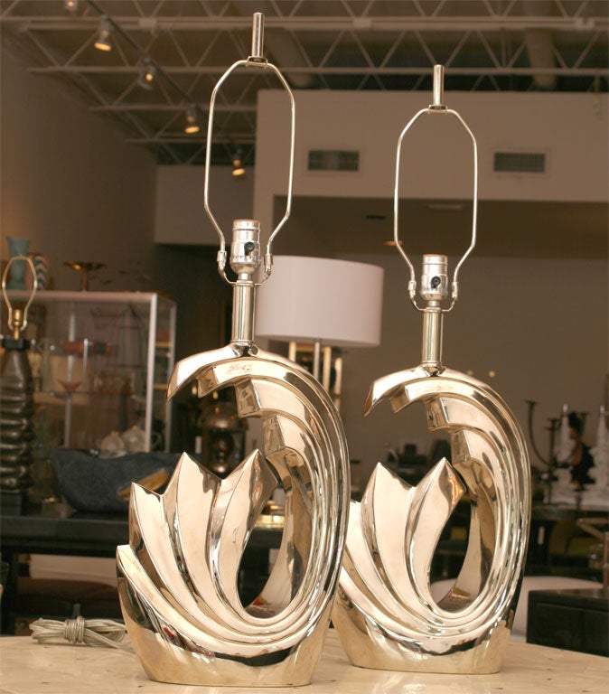 Pair of Nickel Silver Lamps Pierre Cardin Style