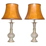 Antique Pair of Bronze Incised Turkish Lamps