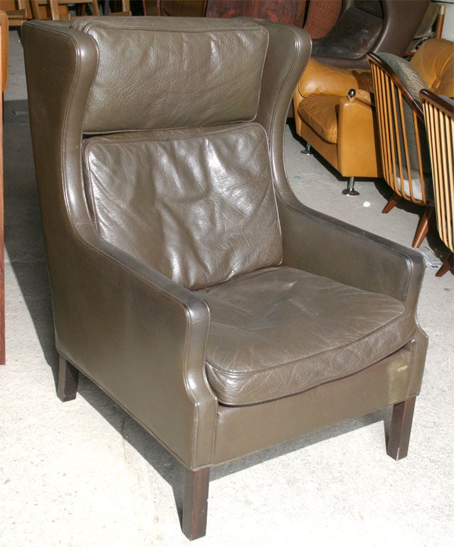 Charcoal Leather Wing Back Armchair