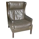 Charcoal Leather Wing Back Armchair
